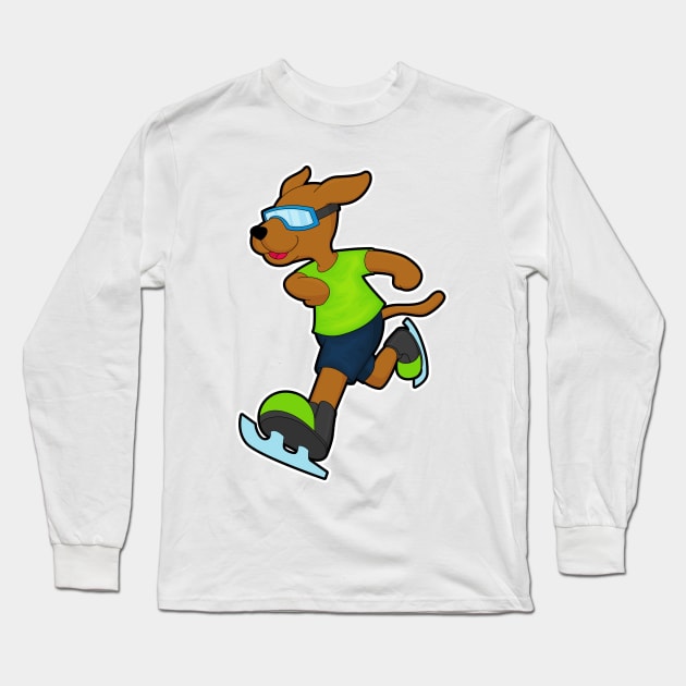 Dog at Ice skating with Goggles Long Sleeve T-Shirt by Markus Schnabel